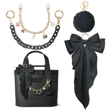 Imagem de Kaitiaki Kit de decoração de 4 peças, laço decorativo e acessórios de pompom, compatível com YETI Camino 20/35/50 Carryall, sacolas Bogg Beach (preto)