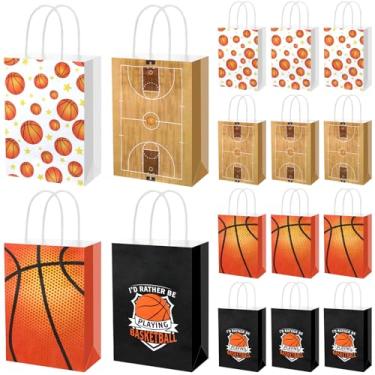 Imagem de Eaasty 16 sacos de presente de basquete com alça, 4 estilos, sacos de presente de papel de basquete para petiscos, doces, esportes, aniversário, artigos de lembrancinha de festa