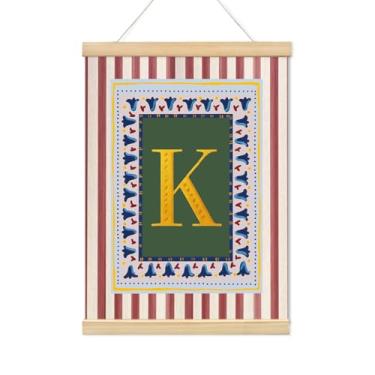 Imagem de TFKFJLF Decoração de quarto infantil vintage Boho inicial K, arte de parede em tela de flores personalizada, decoração de berçário vintage, cabide de arte de parede mexicana floral para decoração de