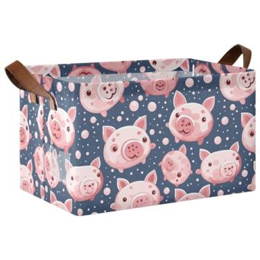 Imagem de Recipientes de armazenamento para roupas para armazenamento de toalhas, cestas decorativas dobráveis para decoração de casa com alças, cestas organizadoras rosa piggies azul marinho 42 x 27 x 25 cm, 1