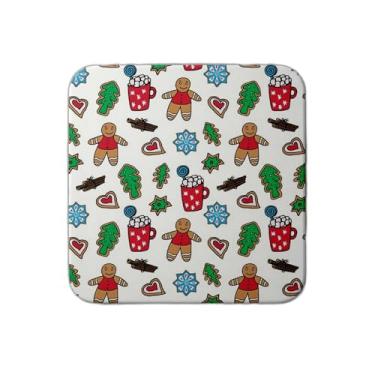 Imagem de Ladrilho Decorativo de Cerâmica Natalino com Estampa de Doces em Fundo Branco