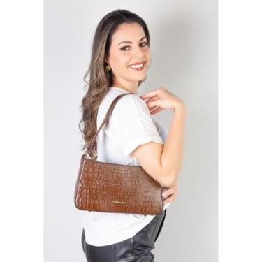 Imagem de Bolsa de ombro em couro croco baguete Liah-Feminino