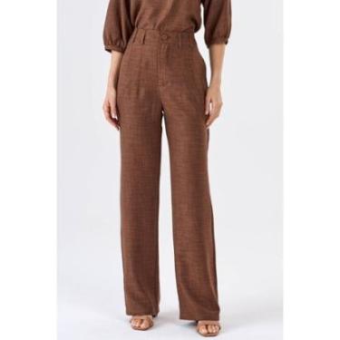 Imagem de Calça PKS Alfaiataria Com Pespontos Marrom-Feminino