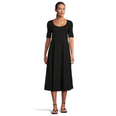 Imagem de Pact Vestido feminino midi com gola redonda e flare, Preto, P