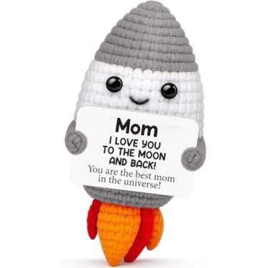 Imagem de Presente para mãe foguete de crochê feito à mão bonito presente de apreciação temática espacial, I Love You to the Moon and Back, doce presente de aniversário de Natal para mãe de filha ou filho