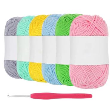 Imagem de Fio de algodão leiteiro de 5 camadas, 6 rolos de novelos de fio de algodão de leite macio com ganchos de crochê para boneca, suéter, chapéus, cachecol, xale (mistas cores)