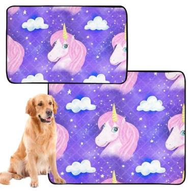 Imagem de Unicórnio rosa crina roxa nuvem lavável almofadas de xixi cães reutilizáveis tapete de gato de estimação tapete impermeável tapete de cachorro bonito absorvente almofadas de treinamento penico, médio
