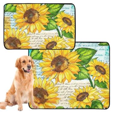 Imagem de TSENQUE Almofadas de xixi laváveis para cães, girassóis vibrantes, folhas verdes, reutilizáveis, tapete impermeável para gaiolas de cachorro, absorventes para cães, pacote com 3 unidades