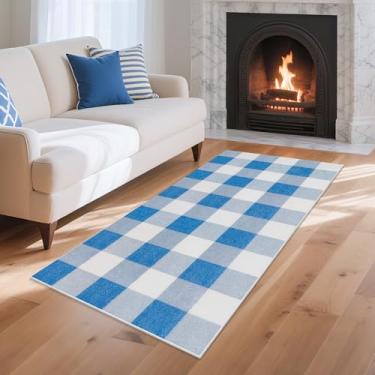 Imagem de Tapetes de corredor pequenos de 5 x 10 cm para entrada, passadores laváveis na máquina para quarto, sala de estar, tapete quadriculado fino antiderrapante para meninos, cozinha, banheiro, decoração de