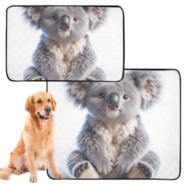 Imagem de TSENQUE Almofada reutilizável fofa de urso coala para animais de estimação, lavável, tapete impermeável para cães, absorventes de cachorro, almofadas de penico, médio + grande, conjunto de 2