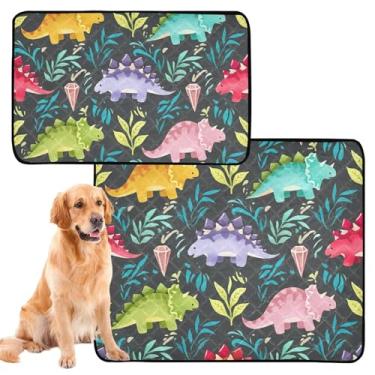 Imagem de TSENQUE Tapetes reutilizáveis de dinossauros coloridos brilhantes para animais de estimação, tapetes laváveis à prova d'água para cães, tapetes absorventes de treinamento de penico, médio + grande