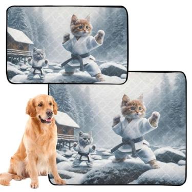 Imagem de TSENQUE Engraçado Gato Kongfu Kitten Lavável Pet Pee Pads Pet Reutilizável Gato Filhote de Cachorro Treinamento Penico Treinamento À Prova de Vazamento Impermeável Tapete de Cercadinho para Cachorros