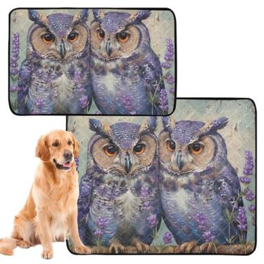 Imagem de Lavanda Owls Almofada reutilizável para fazer xixi para animais de estimação para cães laváveis tapetes impermeáveis para cães fofos absorventes almofada de penico, médio + grande, conjunto de 2