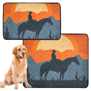 Imagem de TSENQUE Almofadas de xixi para cães laváveis para animais de estimação, gatos, almofada reutilizável de caubói ocidental, pôr do sol, arte absorvente, para cães, tapete impermeável para cercadinho