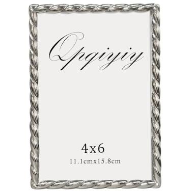 Imagem de QPQIYIY Porta-retrato 10 x 15 cm, moldura de metal de vidro real para mesa ou suporte de parede, corda prateada
