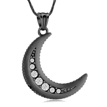 Imagem de Yinplsmemory Colar com pingente de urna de lua crescente, joia de cremação, para mulheres, homens, memorial, humano, animal de estimação, cinzas, Aço inoxidável, Sem Pedra Preciosa