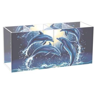 Imagem de TSENQUE Porta-canetas de acrílico personalizado azul oceano azul para mesa, artesanato, porta-canetas, porta-canetas, armazenamento de lápis, escritório, estética, suprimentos de mesa