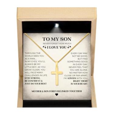 Imagem de Larvincy Colar To My Son From Mom And Dad - Colar de cruz para filho, corrente cubana para ele com mensagem sincera e caixa elegante, presente de joia para homens de pai e mãe no aniversário de