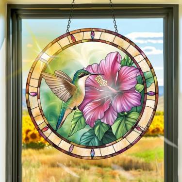 Imagem de Apanhador solar de acrílico colorido, decoração de janela suspensa de beija-flor, arte de parede de arco-íris, para sala de estar, quarto, varanda, decoração de jardim interno e externo 19 x 19 cm