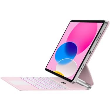 Imagem de Jibrealg Capa com teclado para iPad 11ª (A16, 2025) e iPad 10ª geração, teclado mágico ultrafino com trackpad multitoque, luz de fundo em 7 cores, teclado inteligente para iPadA16, rosa