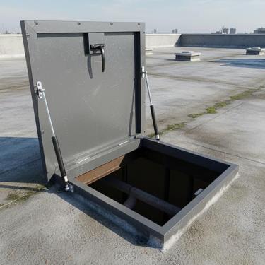 Imagem de Escotilha de acesso ao telhado de aço galvanizado com alça - Porta de segurança resistente à prova d'água para coberturas de saída de claraboia de sótão, adega e comercial (tampa de ventilação de