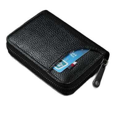 Imagem de PORTA CARTÕES COURO GENUÍNO P/ CARTÃO DE CRÉDITO E DINHEIRO Cor:Preto 