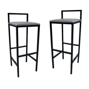 Imagem de Kit com 2 Banquetas Altas Estilo Industrial - Cozinha, Balcão e Bar, com Encosto, MDF e Espuma(Cinza)