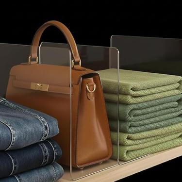 Imagem de SortNStore Organizador de armário com divisórias de prateleira, 25,4 cm de altura x 40,6 cm de profundidade, acrílico, transparente, resistente, separado para bolsa de roupas, pacote com 6