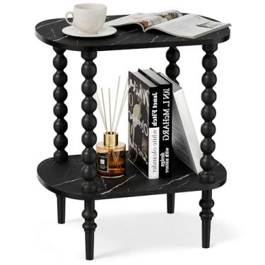 Imagem de Mesa lateral de 2 andares, mesa de canto pequena com prateleira de armazenamento para espaços pequenos, mesas de cabeceira modernas para sala de estar, quarto, cantos e escritório (preta, 30 cm)