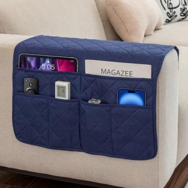 Imagem de DECKALY Organizador de apoio de braço de sofá com 6 bolsos, suporte de poltrona reclinável para sofá, suporte de controles remotos lavável, armazenamento para revistas, tablets (azul marinho)