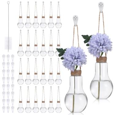 Imagem de Pacote com 24 estações de propagação de plantas de plástico de 10 cm para plantas com 24 ganchos e 1 escova de limpeza, frascos transparentes para mulheres, escritório, casa, jardim