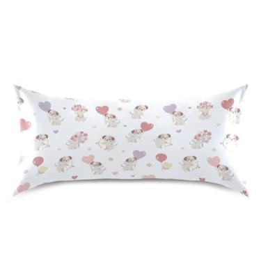 Imagem de Wassud Capa de almofada de cetim para cabelo e pele com desenho de cães de desenho animado para o dia dos namorados capas de almofada respiráveis tamanho king size com fecho de envelope