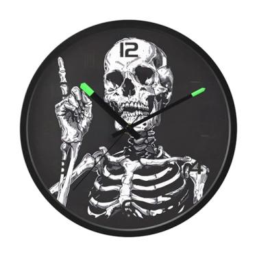 Imagem de SEHANY Relógio artístico de parede de caveira silencioso, sem tique-taque, relógio redondo operado por bateria, controle de som, luz noturna, relógios de parede para sala de estar, cozinha, quarto