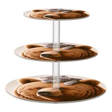 Imagem de Suporte de 3 camadas para cupcake, xícara de chá, torre de bolo, suporte de exibição de acrílico, bandejas de servir, mesa de doces, suporte engraçado, aniversário, casamento, urso fofo gato