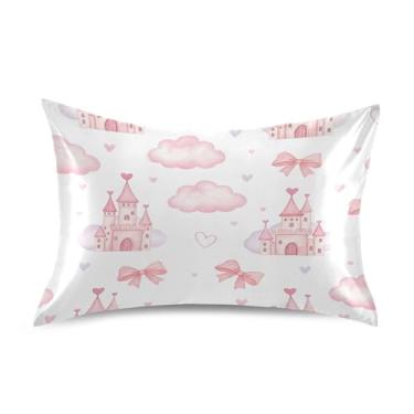 Imagem de Blueangle Fronha de cetim refrescante para cabelo e pele, capa de almofada de nuvens rosa dos namorados, tamanho Queen 50,8 x 76,2 cm com fecho de envelope (807)