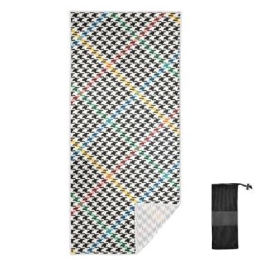 Imagem de Joitme Toalha de banho infantil Houndstooth colorida na moda, 78 x 188 cm, toalhas de viagem de secagem rápida leve, toalha de areia