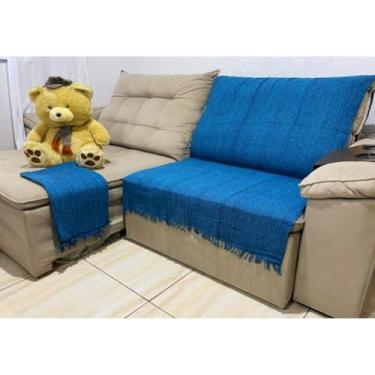 Imagem de Manta para Sofá Decorativa 2,10x1,20m em Algodão – Protetora para Sala 2 ou 3 Lugares(Azul Mesclado)