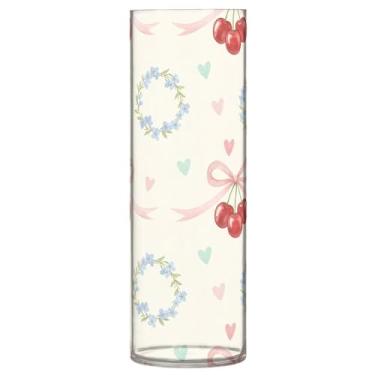 Imagem de CEBUGI Vaso de flores cerejas vermelhas 10 x 30 cm, vaso cilíndrico para flores, vaso transparente inquebrável para festa de casamento, decoração de casa