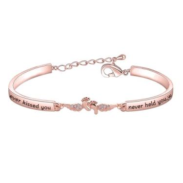 Imagem de LQRI Pulseira memorial I Carried You Every Second Of Your Life Pulseira de barra de pegada de asa de anjo Joias de aborto infantil presente memorial de perda, Small, Cobre, Cristal
