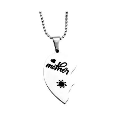 Imagem de Colar Pingente Quebra-Cabeça Coração Mãe Filha Filho Aço Inoxidável So