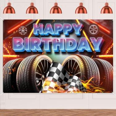 Imagem de Faixa de pneu com tema de carro de corrida para fotografia de feliz aniversário, festa de casamento, suprimentos de decoração de cabine de fotos