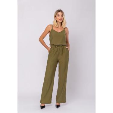 Imagem de Conjunto Feminino Alfaiataria Regata E Calça Fenda Verde Musgo Salvato