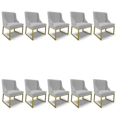 Imagem de Cadeira Sala De Jantar Industrial Dourado Kit 10 Liz Linho D03 - D'rossi Cinza
