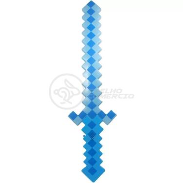 Imagem de Brinquedo Espada Pixel Minecraft 58cm Som E Luz A Pilha Azul
