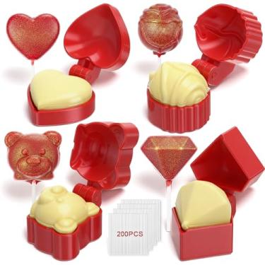 Imagem de Yiyiring Conjunto de 4 moldes para bolo de Dia dos Namorados, cortador de bolo em forma de coração e empurrador com 200 varetas, coração e cabeça de urso e moldes de diamante e rosa, 2026 novas