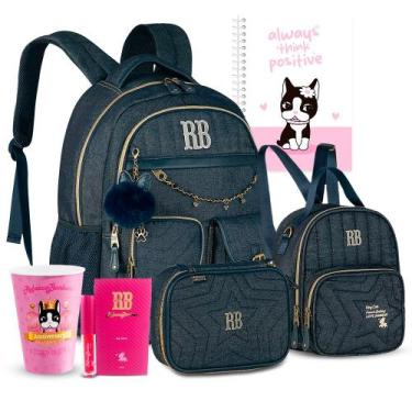 Imagem de Kit Mochila Estojo Lancheira Rebecca Bonbon Jeans Escolar, Jeans