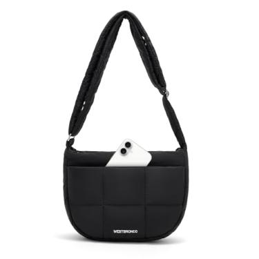 Imagem de WESTBRONCO Bolsa tiracolo feminina acolchoada de nylon com alça ajustável, Preto