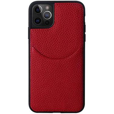 Imagem de BKUANE Capa de telefone traseira, para Apple iPhone 14 Plus (2022) 6,7 polegadas couro à prova de choque padrão de lichia capa porta-cartão [proteção de tela e câmera] (cor: vermelho)