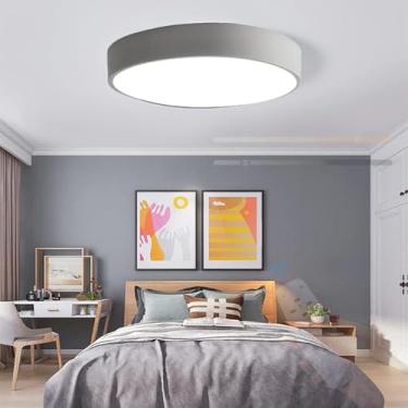 Imagem de GZZBMY LED Lâmpada de Teto com Controle Remoto Iluminação de Teto Regulável Moderna Ultra Fina Redondo Candeeiro de Teto de Metal para Sala de Estar Quarto das Crianças Corredor 3000K-6500K (Cinza, 5