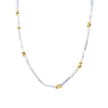 Imagem de Mermerland Colar de pérolas barrocas de água doce, corrente de prata esterlina S925, elegante corrente de pérolas retangulares para mulheres